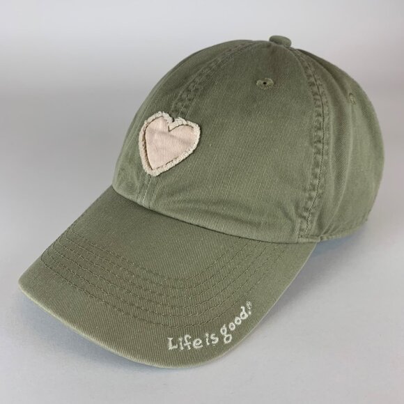 Life Is Good Green Stitched Heart Relaxed Fit Strapback Adjustable Hat - Picture 1 of 5